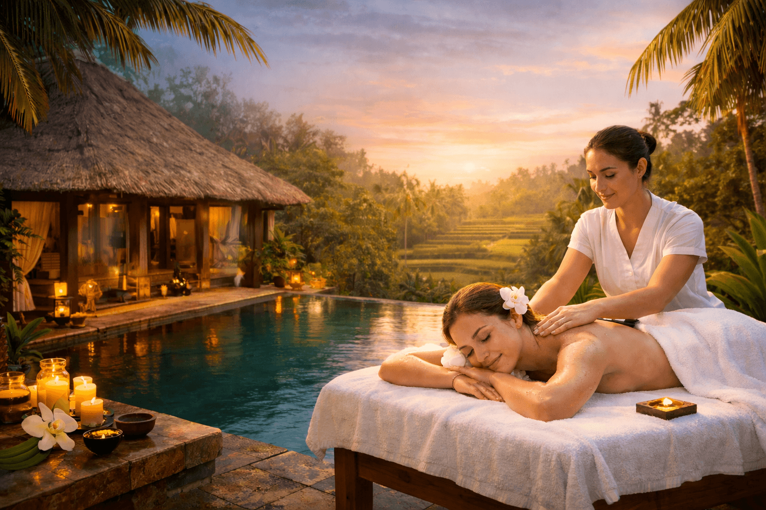 Professional mobile massage therapy in luxury villa setting in Bali